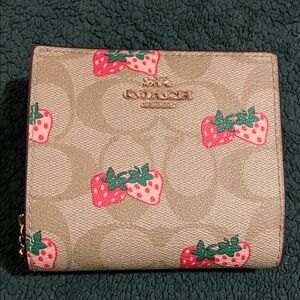 Coach Beige Wallet with Strawberry Design